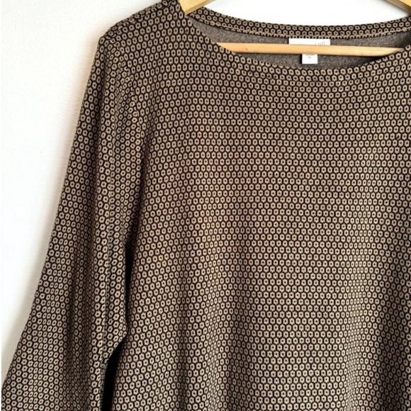 J Jill Ponte Knit Top Women’s XL 3/4 Sleeve Pocket Brown Black Geometric Boxy - Picture 5 of 10